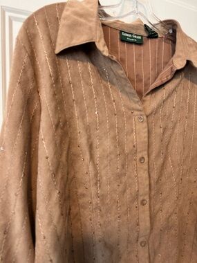Lemon Grass Studio Brown Sequin Textured Blouse Button Up Minimalist XL